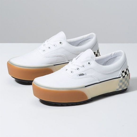 vans era stacked white trainers